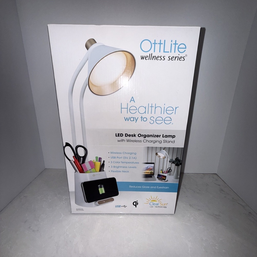 OttLite Wellness Series LED Desk Light Organizer Lamp & Wireless Charging Stand.